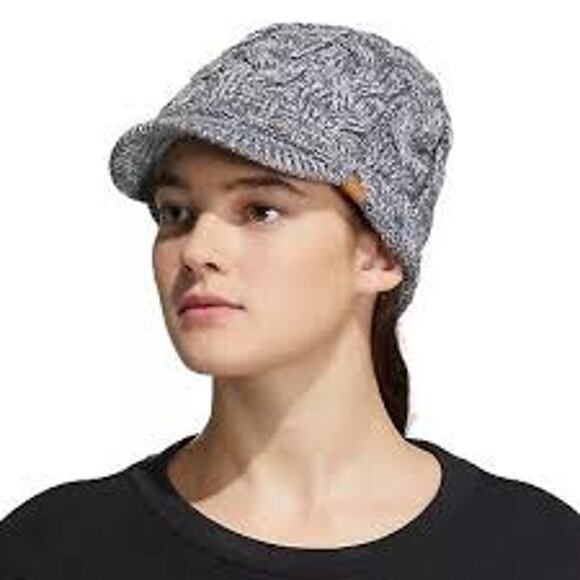 ADIDAS Crystal Brimmer Beanie Hat Gray Chunky Cable Knit - Picture 1 of 7
